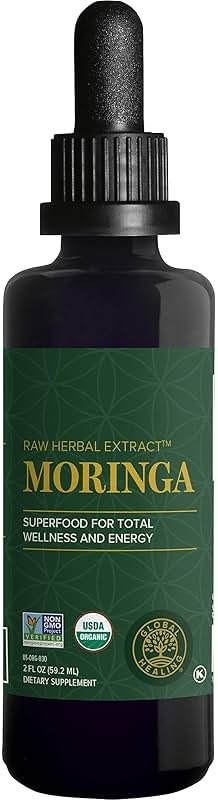 Global Healing Center - Organic Moringa Oleifera Extract Liquid Drops, Moringa Supplement-Vegan from Tree Leaves-Max Absorption of Vitamins and Minerals- More Potency Than Powder Form (2 Fl Oz) - Product Image