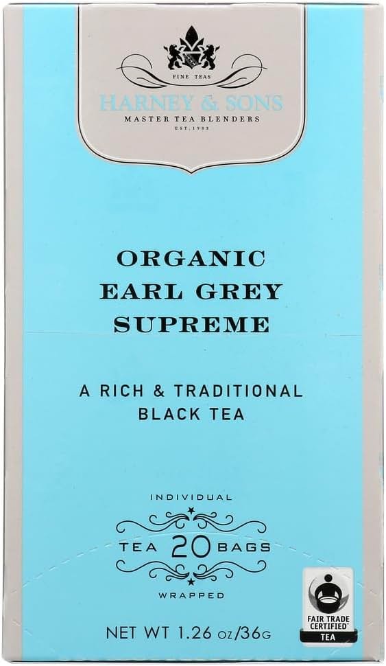 Harney & Sons Premium Tea, Organic Earl Grey Supreme Black Tea, Individually Wrapped Tea Bags, 20/box - Product Image