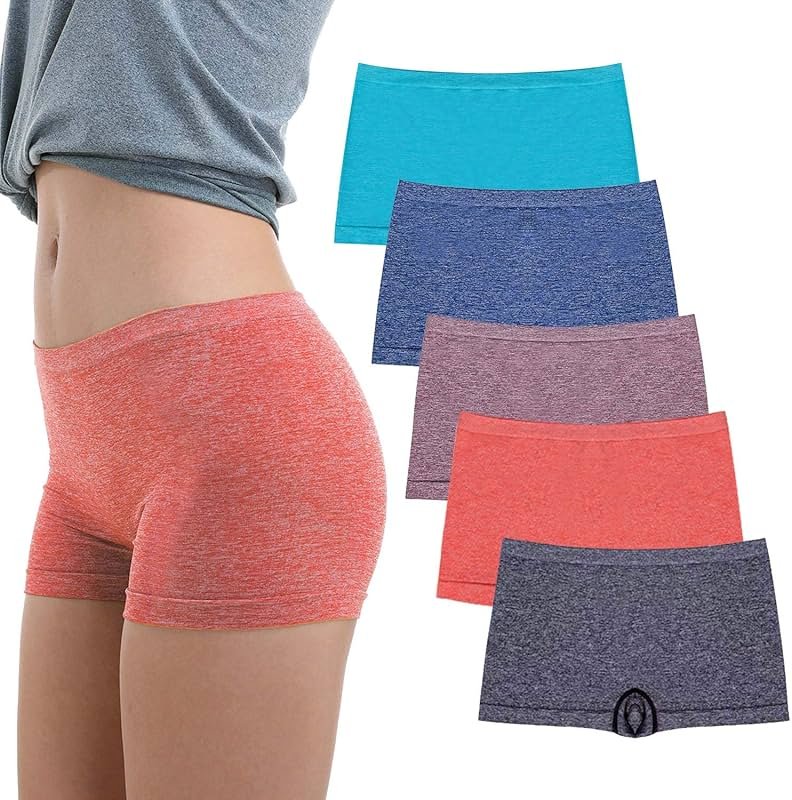 R RUXIA Women's Boyshort Panties Seamless Nylon Underwear Stretch Boxer Briefs 5 Pack - Product Image