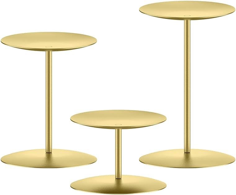 smtyle Gold Metal Candle Holder Sets for Pillar Candles Set of 3 Wedding Table Centerpiece Candle Holders, Minimalist Farmhouse Decor for Fireplace Mantel & Dining Room - Product Image