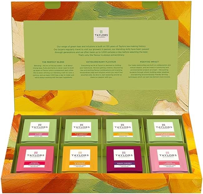 Taylors of Harrogate Assorted Green & Herbal Teas Sampler, Variety Pack Gift Box, Individually Wrapped Bags, 48 Count (Pack of 1), Premium Green & Herbal Teas, Mixed Caffeinated & Caffeine-Free Selection, 48 Teabags - Product Image
