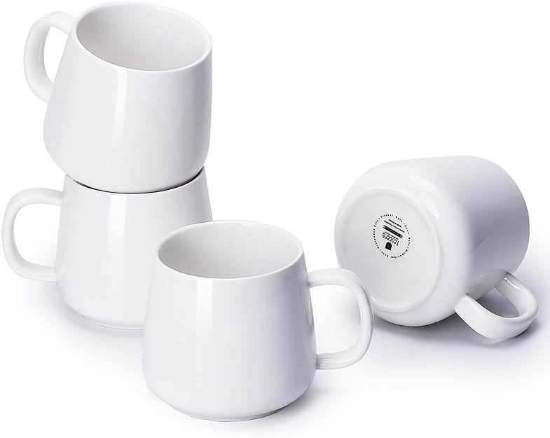 Teocera Coffee Mugs Set of 4-12oz Chip-Resistant Ceramic Cups with Ergonomic Handle | Dishwasher & Microwave Safe White Mugs | Keeps Beverage Hot, Perfect for Family Kitchen & Holiday Gifts - Product Image