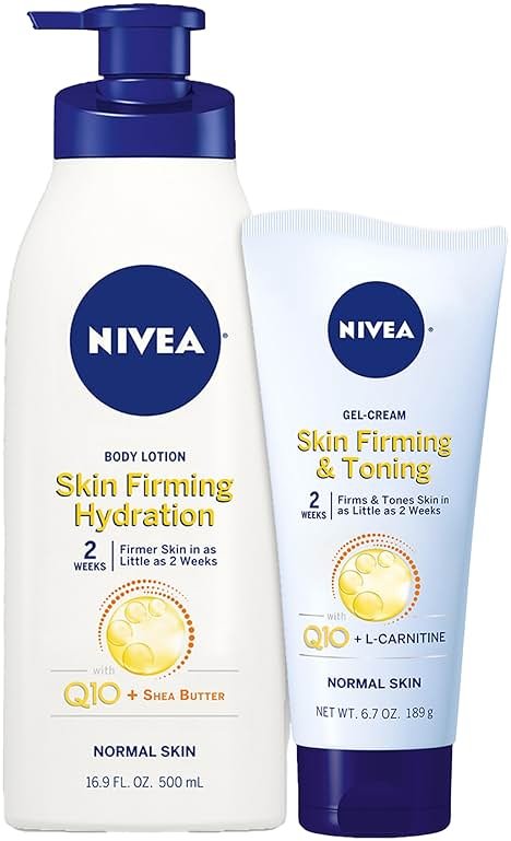 NIVEA Sheer Hydration Skin Firming Body Lotion (16.9 Fl Oz) + Skin Firming & Toning Body Gel Cream with Hyaluronic Acid (6.7 Oz), Enriched with Q10 and Vitamin C - Product Image