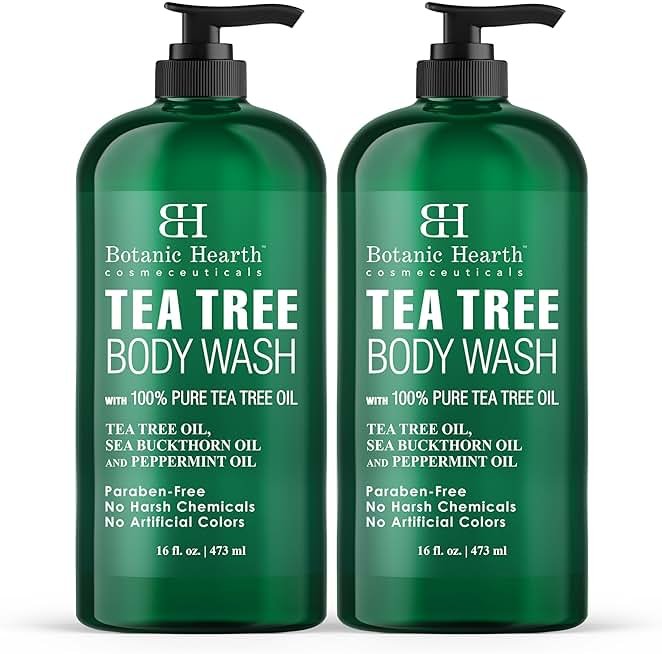 Botanic Hearth Tea Tree Body Wash 16 fl oz (2 Pack) Natural Antifungal & Odor Control Shower Gel for Acne, Athlete’s Foot, Ringworm, Jock Itch, Healthy Skin, Sulfate & Paraben Free, for Men & Women - Product Image