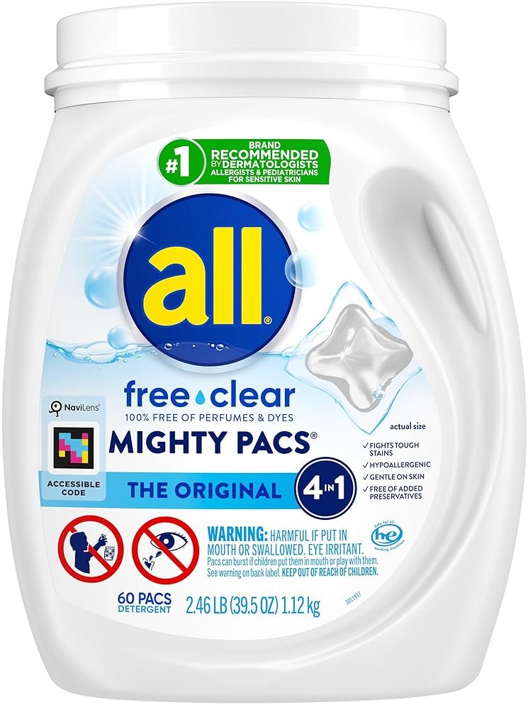 all Unit Dose Laundry Detergent, Mighty Pacs, Free Clear, 60 Count - Product Image