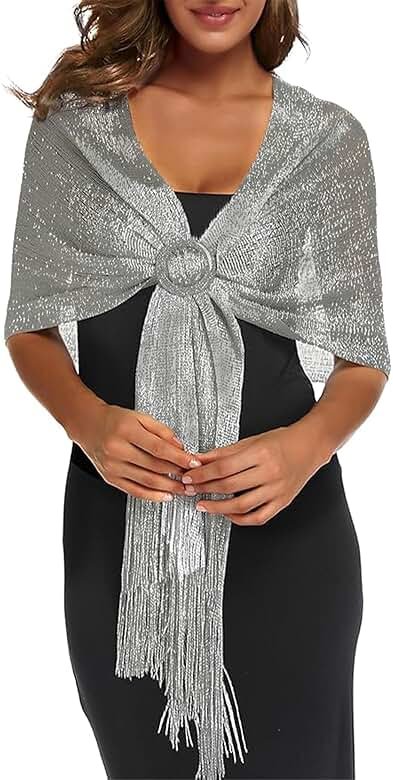 Rheane Shawls and Wraps for Evening Dress, Sparkle Shawls for Women with Buckle - Elegant Wedding Party Formal Shoulder Wrap - Product Image