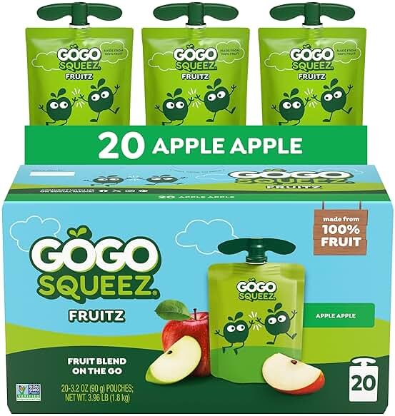 GoGo squeeZ No Sugar Added Applesauce and Fruit Puree, Apple, 3.2 oz Pouches (Pack of 20), Fruit Snacks for Kids, Gluten Free, Nut Free, Recloseable Cap, BPA Free - Product Image