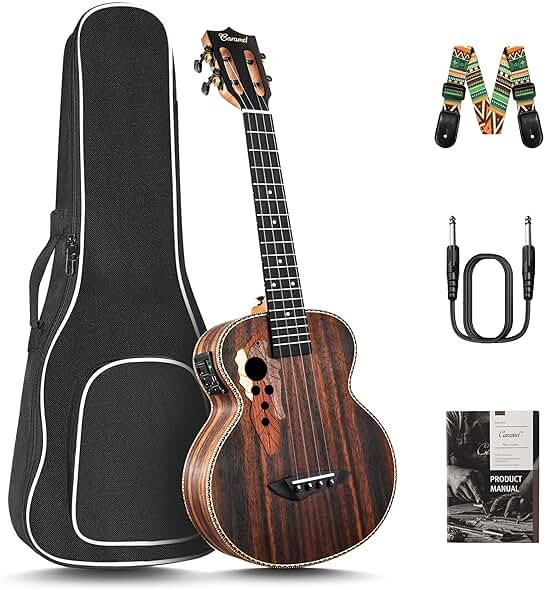 26 inch Caramel CT904 Ebony Tenor LCD color display Electric Professional Player Beginners Ukulele Uke Kit Bundle Padded Gig bag Strings,Strap - Product Image