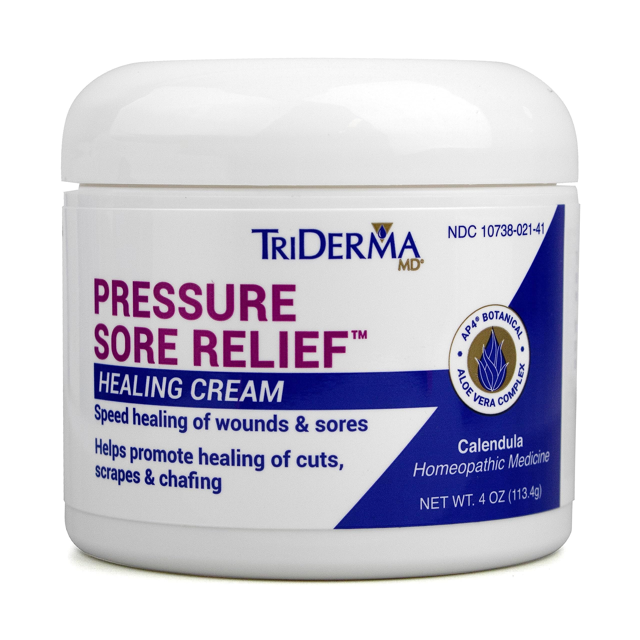 TriDerma MD Pressure Sore Relief Healing Cream for Bed Sores Treatment, Ulcers, Pressure Sores, Wound Healing, Chafed Skin and Hard-to-Heal Skin Sores with Calendula and AP4 Aloe, 4 oz Jar - Product Image