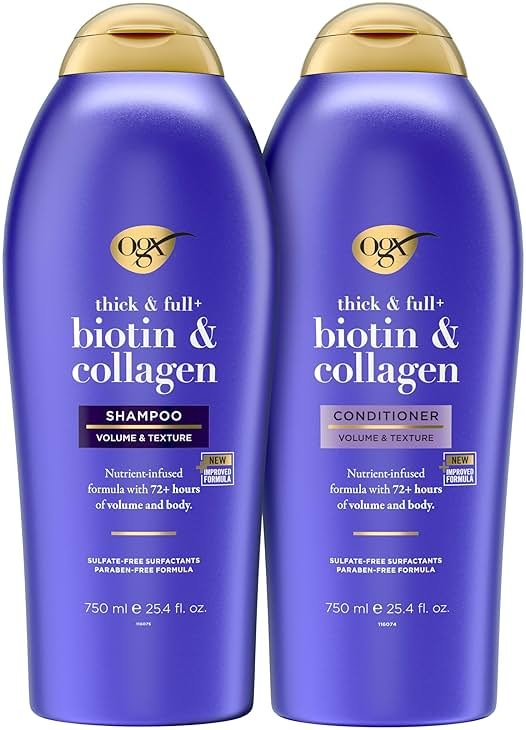 OGX Shampoo and Conditioner Set, Thick and Full + Biotin and Collagen, Purple, Helps Thicken and Texturize Hair, Ideal for Flat to Medium Volume Hair, 25.4 FL OZ, 2 Pack - Product Image