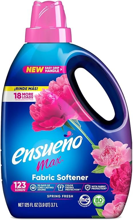 Ensueño Max Liquid Fabric Softener - Spring Fresh Scent - 125 fl oz - Color-Safe Fabric Softener Liquid - Softens 147 Loads - Reduces Wrinkles & Static - Product Image