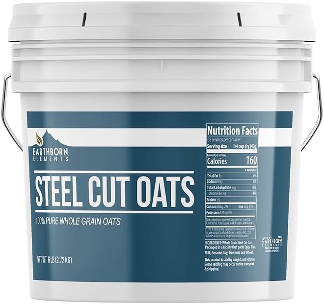 Earthborn Elements Steel Cut Oats (1 Gallon), Also Called Irish Oatmeal, Breakfast, Resealable Bucket - Product Image