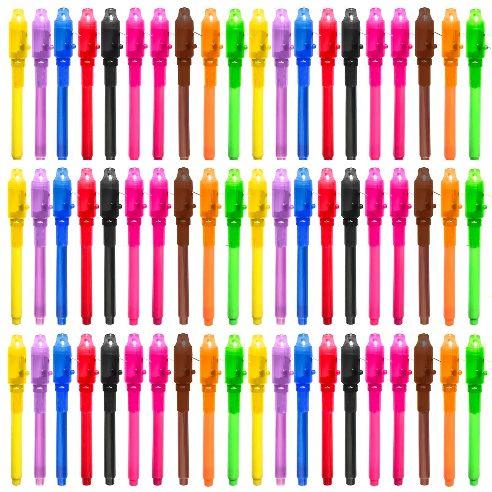 SCStyle Invisible Ink Pen 60Pcs Spy Pen with UV Black Light Magic Spy Marker Kid Pens for Secret Message and Birthday Party,Writing Secret Message for Easter Day Halloween Christmas Party Bag Gift - Product Image