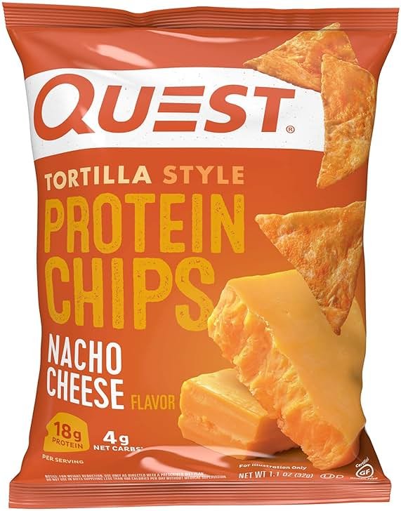 Quest Nutrition Nacho Cheese Tortilla Style Protein Chips, 18g Protein, 4g Net Carb, Low Carb, Gluten Free, 1.1 oz (Pack of 12) - Product Image