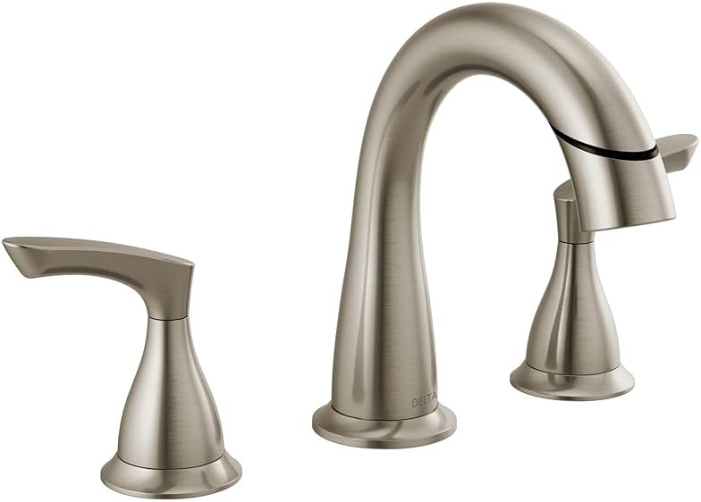 Delta Broadmoor Brushed Nickel Bathroom Faucet with Sprayer, 8 Inch 3 Hole Widespread Bathroom Sink Faucet with Pull Out Sprayer, Push-Pop Drain, SpotShield Stainless 35765LF-SPPD - Product Image