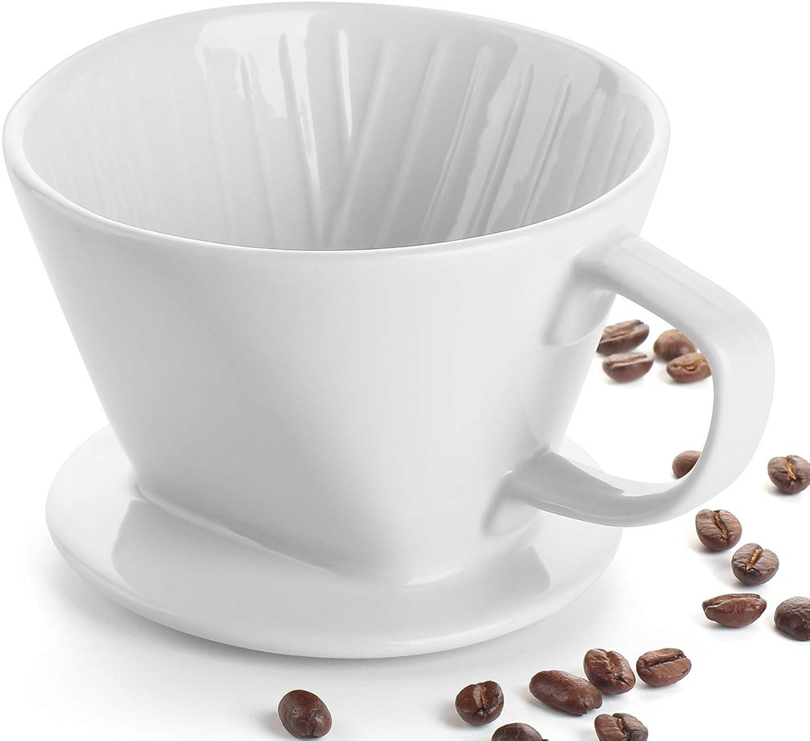 DOWAN Pour Over Coffee Maker, Non-Electric Pour Over Coffee Dripper, Manual Brew Maker, Single Cups Porcelain Slow Brewing Accessories for Gifts,White - Product Image