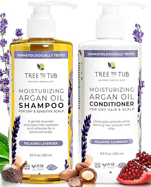 Tree To Tub Lavender Shampoo and Conditioner Set for Dry Hair, Dry Scalp, Frizz - Moisturizing Argan Oil Shampoo and Conditioner for Women & Men w/Organic Natural Aloe Vera - Product Image