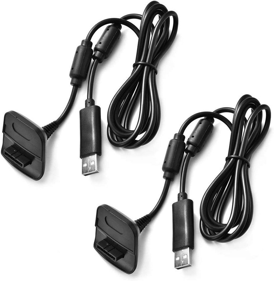 Charging Cable for Xbox 360 & Slim Wireless Game Controllers,2 Pack Black - Product Image