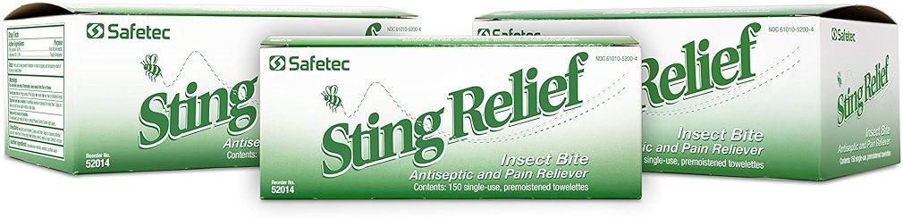 Safetec Sting Relief Wipes 150ct Box (3 Pack of 150ct Wipes - 450 Sting Wipes) for Insect Bites & Stings - Product Image
