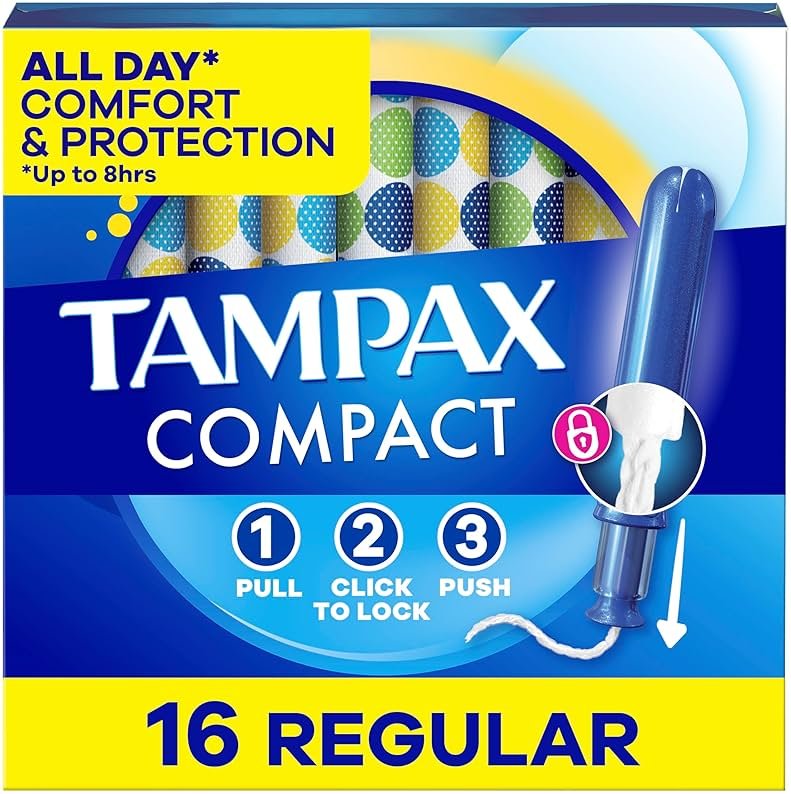 Tampax Compact Pearl Tampons, with LeakGuard Braid & Extendable Applicator, Regular Absorbency, Compact Extendable Applicator, Unscented, 16 Count (Packaging May Vary) - Product Image