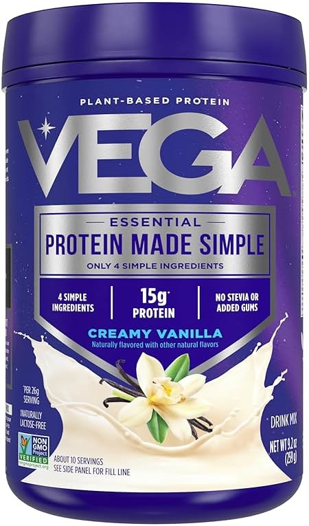 Vega Protein Made Simple Plant-Based Vanilla Protein Powder with 15g Protein – Stevia-Free, Clean Nutrition – 9.2 oz (10 Servings) - Product Image