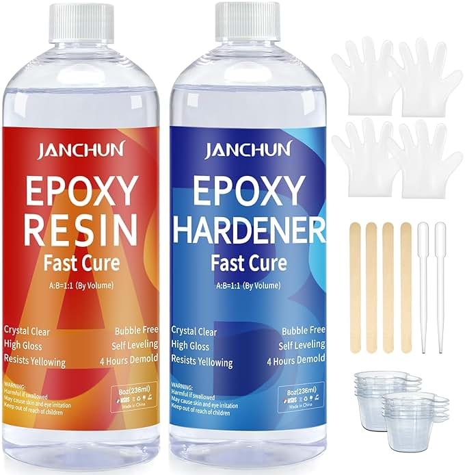 JANCHUN Crystal Clear Epoxy Resin Kit 16oz, Bubble-Free, Anti-Yellowing, Self Leveling Easy Mix 1:1 Coating and Casting Resin for Table Top, Molds, Tumbler Crafts, Painting, Jewelry, DIY Gifts - Product Image
