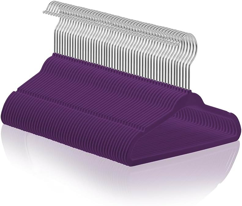 Casafield 50 Velvet Baby Hangers - 11" Size for Infant & Toddler Clothes - Purple - Product Image