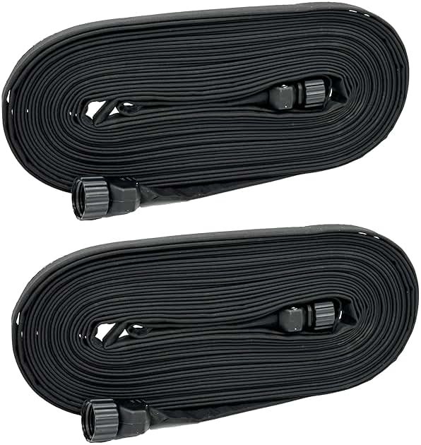 Rocky Mountain Goods 75 Foot Flat Weeper Soaker Hose - Drip Irrigation - Double Layer Design - Saves 70% Water - Consistent Drip Entire Length of Hose - Includes 3 Pressure Reducing Discs (2) - Product Image