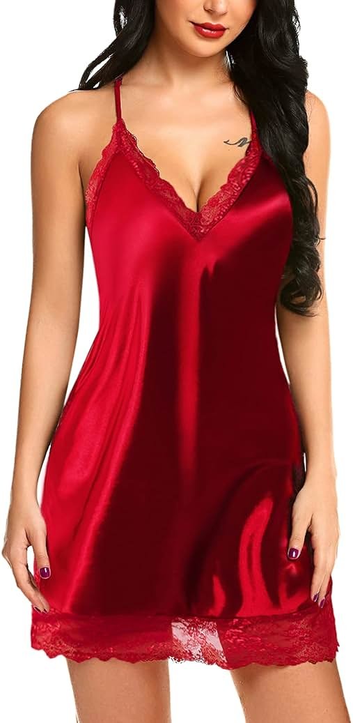 Avidlove Women Lingerie Satin Lace Chemise Nightgown Sexy Full Slips Sleepwear S-4XL - Product Image
