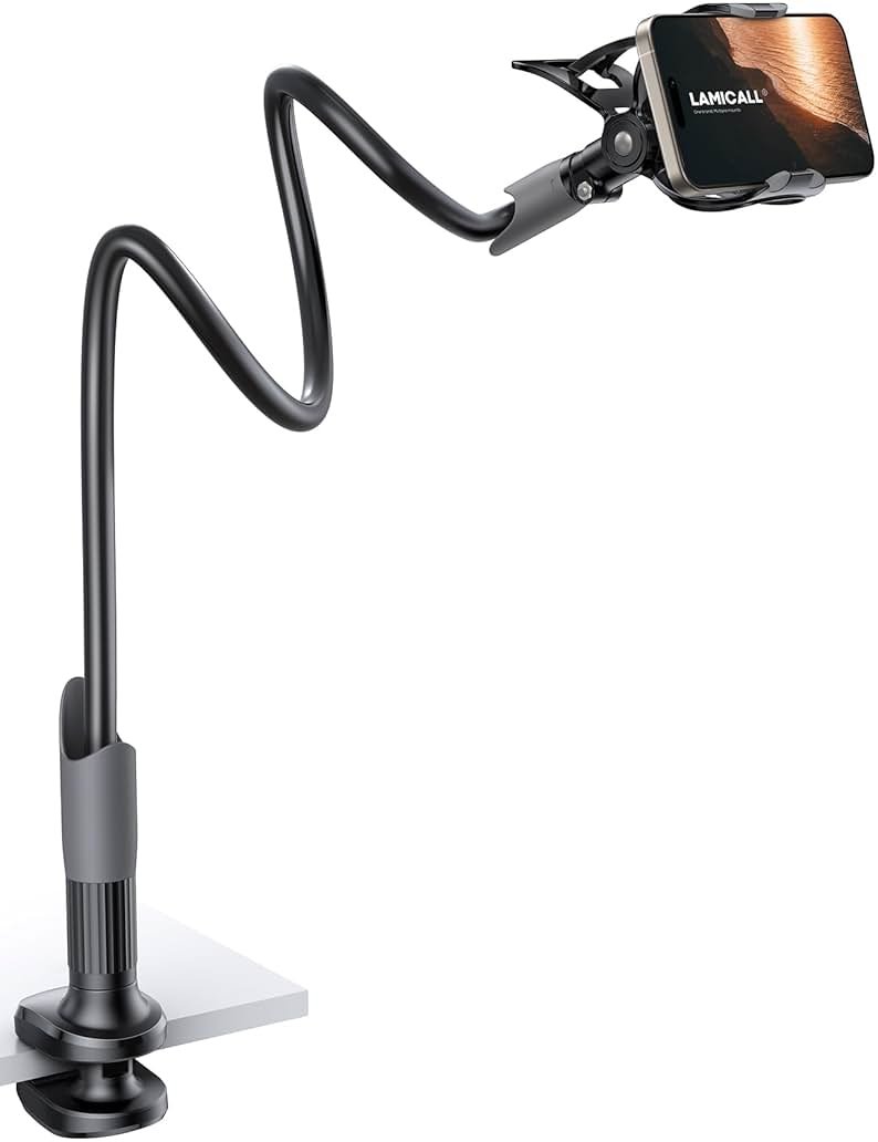 Lamicall Gooseneck Phone Holder for Bed - Cell Phone Mount Clamp Clip, Flexible Long Arm, Overhead Mount for Desk Headboard Bedside, for iPhone Air 17 Pro Max, 16 Pro Max, 15, 14 & 4-7" Phone - Product Image