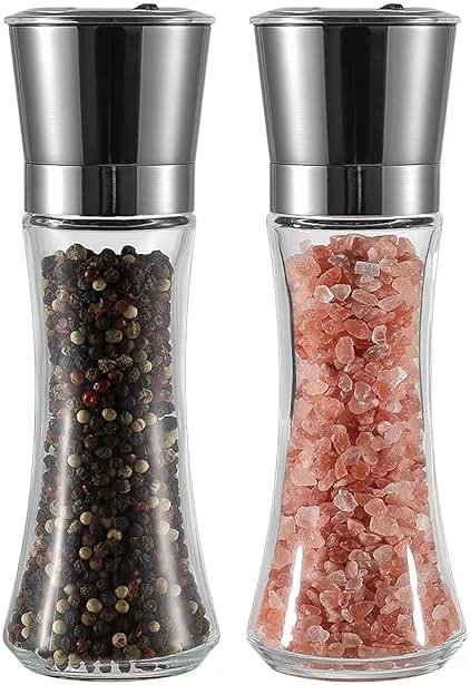 VEVOK CHEF Salt and Pepper Grinder Set Stainless Steel Black Salt and Pepper Mill with Adjustable Coarseness Salt Shaker Set Spice Grinder Black Pepper Grinder Refillable Home Kitchen - Product Image
