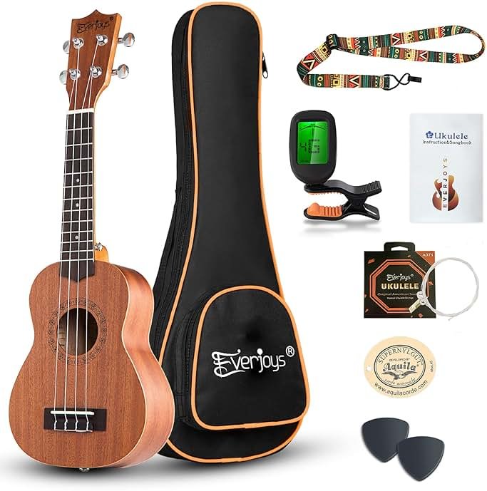 Soprano Ukulele 21 inch Mahogany Ukelele Beginner Kit w/Free Online Lesson Case Strap Tuner Picks, Fast to Learn - Product Image