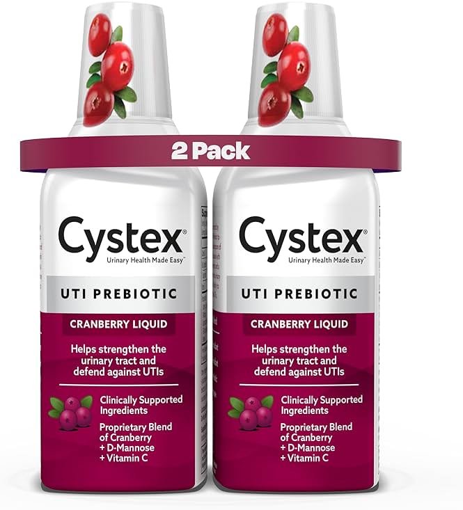 Cystex Cranberry Urinary Health Supplement Liquid - D-Mannose, Prebiotic, & Vitamin C for Urinary Tract & Bladder Support - Daily Urinary Wellness for Women & Men, Sugar-Free - 7.6 fl oz (2 Pack) - Product Image