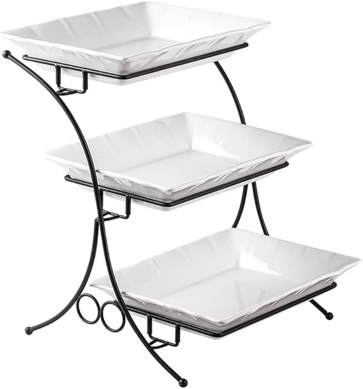 YHOSSEUN Large Tiered Tray Stand, 3 Tier Serving Tray Porcelain Baking Set with Serving Stand 3 Tier Buffet Server for Fruit, Dessert, Food Display Stand for Party, Thanksgiving - Product Image