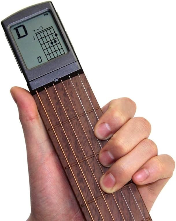 Pocket Guitar Chord Practice Tool, Portable Guitar Neck for Trainer Beginner w/a Rotatable Chords Chart Screen Battery Included - Product Image