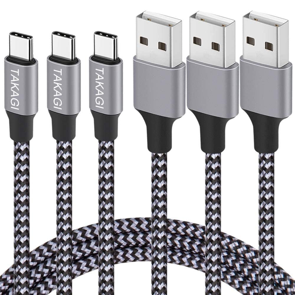 TAKAGI USB to USB C Cable (3Pack 6ft) USB A to Type C Cable Fast Charging Nylon Braided Data Sync Transfer Cord USB C Charger for iPhone 17 Pro Max/17 Air/16e/16 15 Pro/15 Plus/Galaxy S20 S10 Note 20 - Product Image