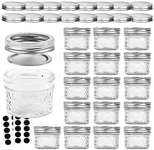 VERONES Mason/Canning Jars, 4 OZ Jelly Jars With Regular Lids and Bands, Ideal for Jam, Honey, Wedding/Shower Favors, DIY Spice Jars, 16 PACK, Extra 16 Lids - Product Image