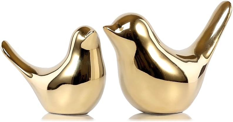 FANTESTICRYAN Small Birds Statues Gold Home Decor Modern Style Figurine Decorative Ornaments for Living Room, Bedroom, Office Desktop, Cabinets - Product Image