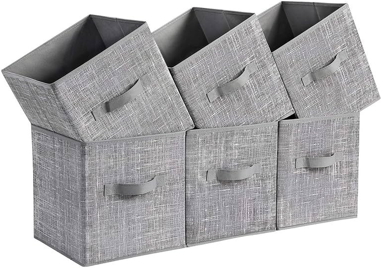 SONGMICS Storage Cubes, 11-Inch Non-Woven Fabric Bins with Double Handles, Set of 6, Closet Organizers for Shelves, Foldable, for Clothes, Cattail Gray UROB26LG - Product Image