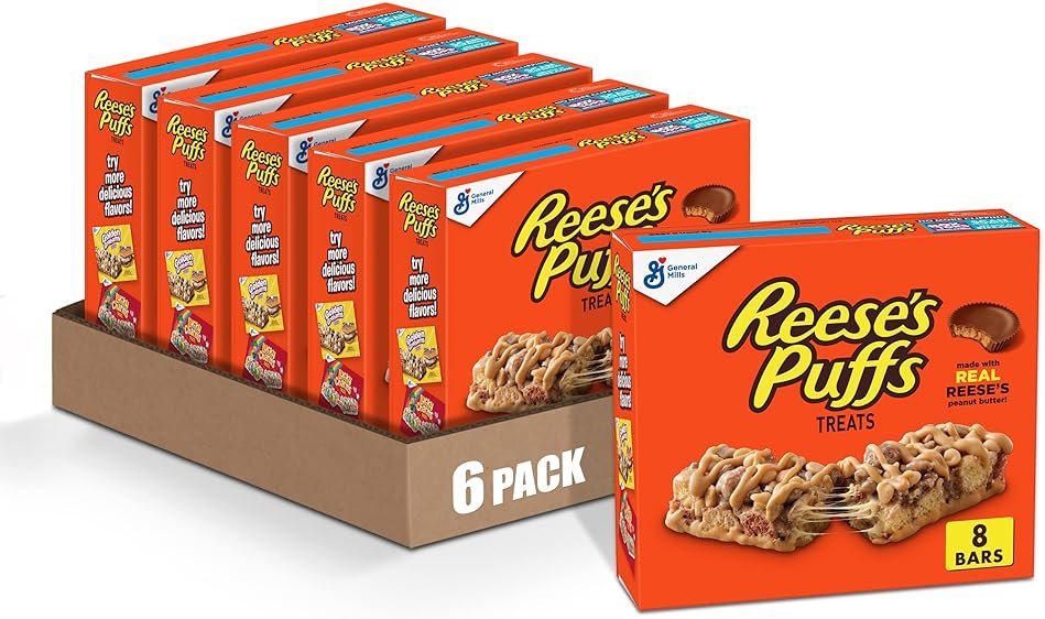 Reese's Puffs Breakfast Cereal Treat Bars, Peanut Butter & Cocoa, 8 ct (Pack of 6) - Product Image