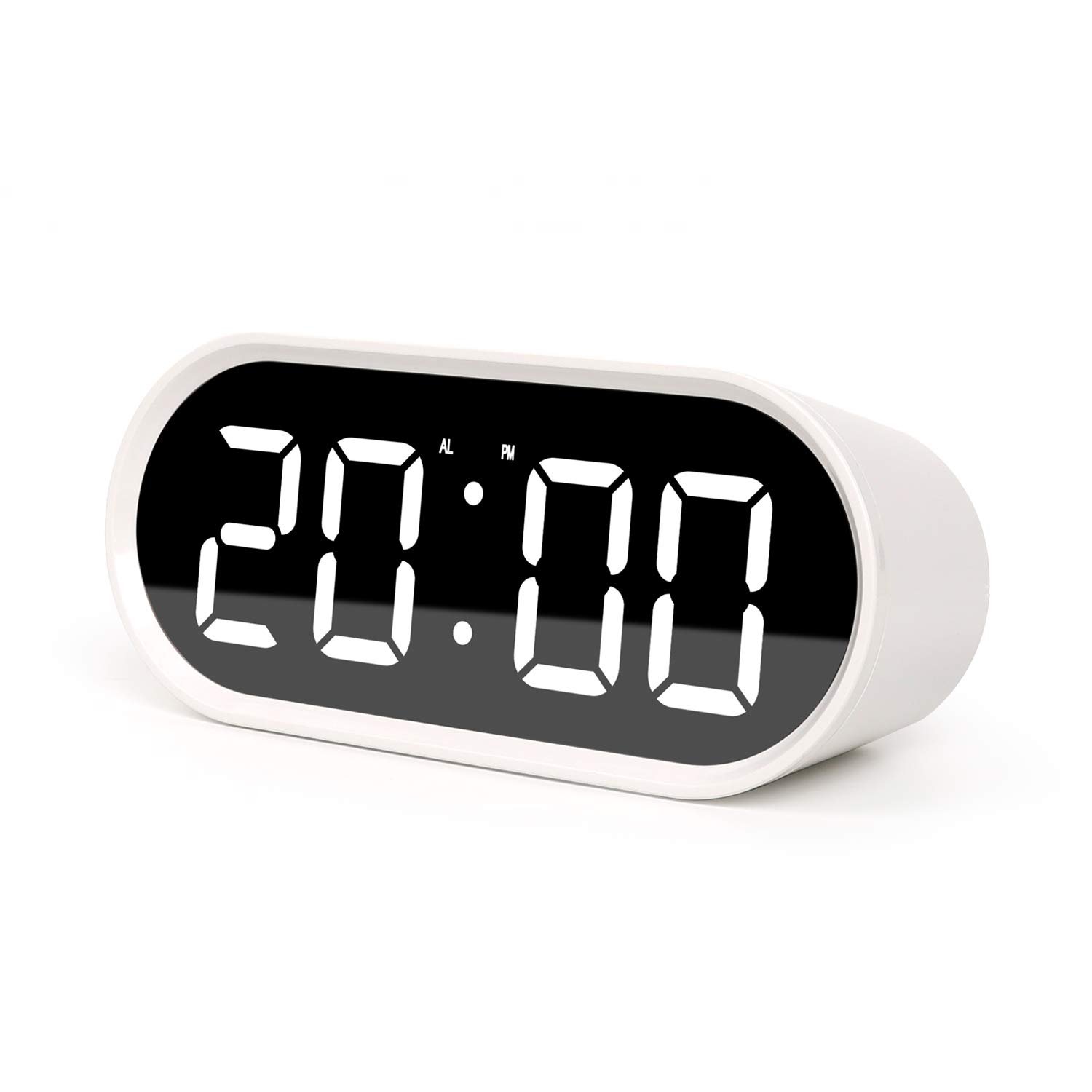 mooas Pop Mirror Digital Alarm Clock, LED Desk Clock with Nightlight, Snooze, Indoor Temperature, Battery Operated Small Size Clock for Kids Girls Bedroom Livingroom Office (White) - Product Image