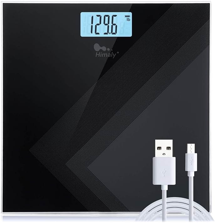himaly Digital Body Weight Scale, Type C Rechargeable Bathroom Scale with Step-On Technology, Back Light Display, Digital Weight Scale, 400Ibs/180kg Capacity, 6mm Tempered Glass - Product Image