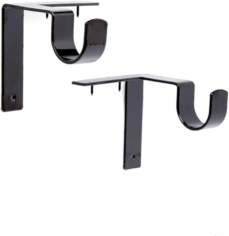 Kwik-Hang Single Curtain Rod Brackets – No Drill, No Damage – Perfect Curtains Every Time – 1” Black - Product Image