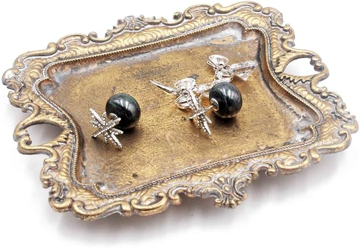Funly mee Small Antique Trinket Dish Vintage Gold Metal Jewelry Tray, Ring Holder-5.3 x 3.5 x 1.2 inches - Product Image