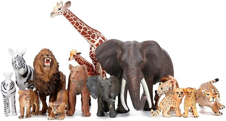 Safari Zoo Animals Figures Toys, 14 Piece Realistic Jungle Animal Figurines, African Wild Plastic Animals with Lion, Elephant Educational Learning Playset for Toddlers, Birthday Gifts Christmas - Product Image