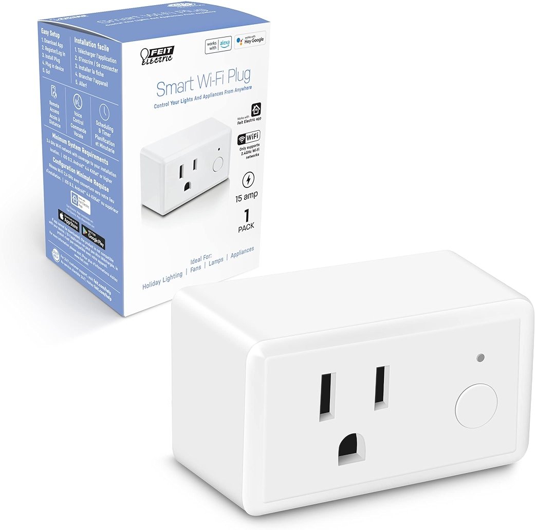 Feit Electric Smart Wi-Fi Plug, Works with Alexa and Google Home, No hub Required, 2.4 Ghz Network Only, Remote Control from Anywhere 15 Amp, Indoor Outlet for Home Appliances - Product Image
