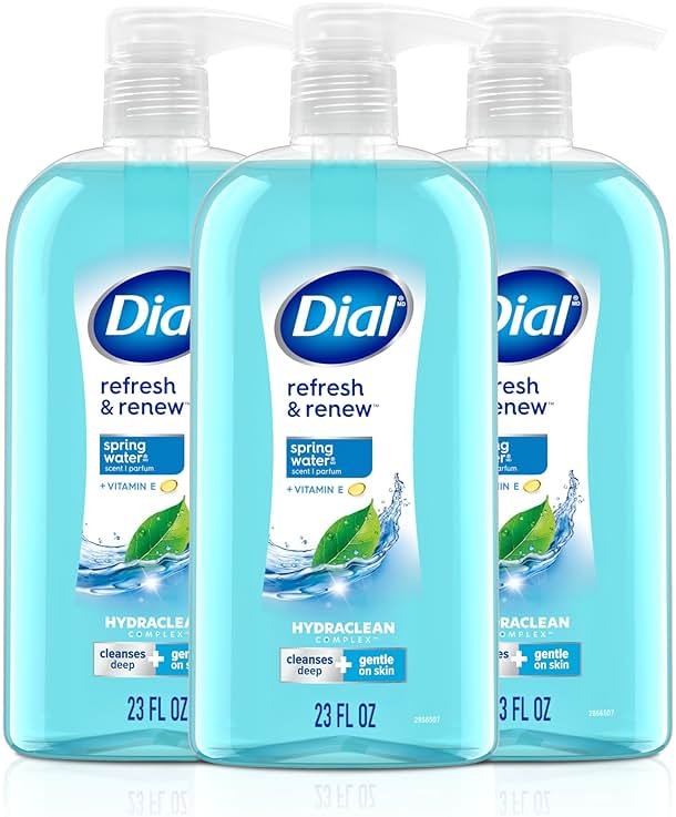 Dial Body Wash, Refresh & Renew Spring Water, 23 Fl Oz (Pack of 3), Hydraclean Complex & Vitamin E, Gentle, Leaves Skin Feeling Nourished, Dermatologist-Tested, No Parabens & Sulfates - Product Image