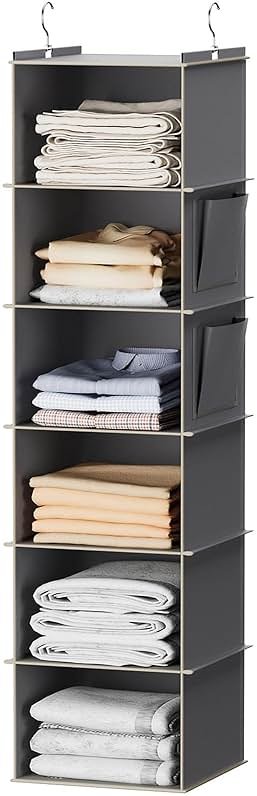 YOUDENOVA Hanging Closet Organizer and Storage, 6-Shelf Closet Hanging Storage Shelves, Grey - Product Image