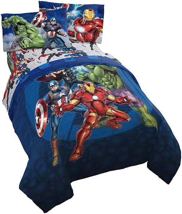 Marvel Avengers Kids Comforter Set, 5 Piece Full Size Bed in a Bag, Reversible, Captain America, Iron Man, Hulk, Thor - Super Soft Fade Resistant Machine Washable Microfiber (Official Marvel Product) - Product Image