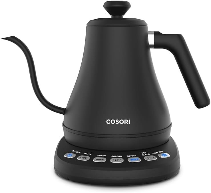 COSORI Electric Gooseneck Kettle with 5 Temperature Control Presets, Pour Over Kettle for Coffee & Tea, Hot Water Boiler, 100% Stainless Steel Inner Lid & Bottom, 1200W/0.8L - Product Image